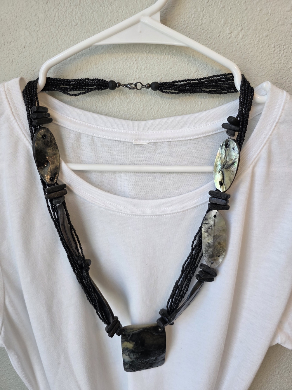 Black Beaded Statement Necklace with Stone Accents #36